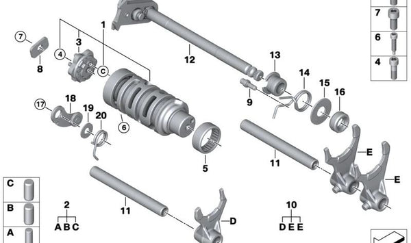 Juego horquillas de cambio de marchas OEM 23308566443 para motos BMW G 310 R, G 310 GS, G 310 RR. Original BMW Motorrad.