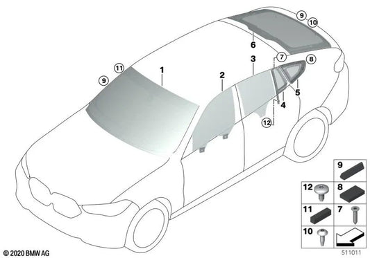 Fixed side glass rear right door for BMW X6 F96, G06 (OEM 51357487476). Original BMW.