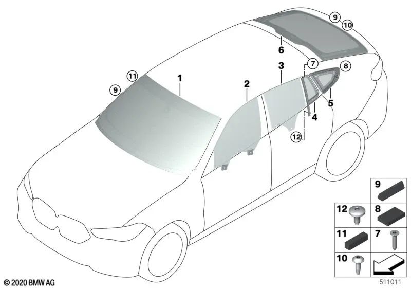 Rear left door fixed side glass for BMW X6 F96, G06 (OEM 51357487475). Original BMW.