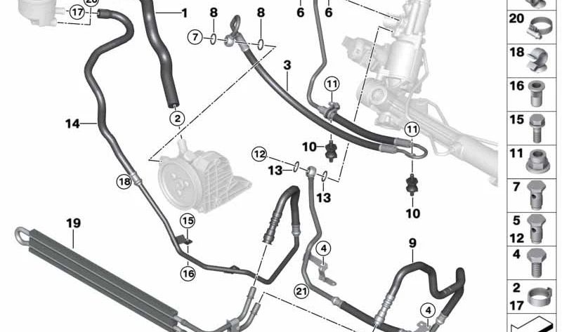 Tubo de retorno de refrigerante para dirección activa OEM 32416776341 para BMW E93. Original BMW.