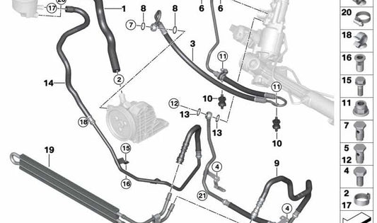 Tubo de retorno de refrigerante para dirección activa OEM 32416776341 para BMW E93. Original BMW.