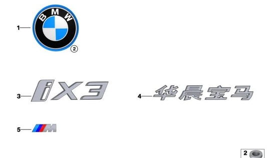 Emblema trasero "iX3" OEM 51149463062 para BMW X3 G08 (iX3, iX3 M Sport) años 2020-2024. Original BMW.