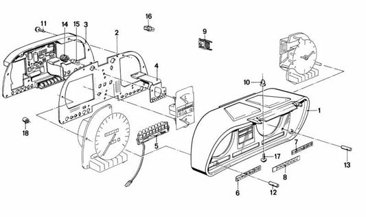 Soporte de cuadro de instrumentos OEM 62111369962 para BMW E28 518, 518i, 520i (todos los motores y versiones, manual y automático, 1981-1987). Original BMW.