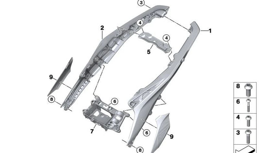 Chasis trasero izquierdo OEM 46717107623 para BMW Motorrad R 1300 GS (K61, 0N21). Original BMW Motorrad.