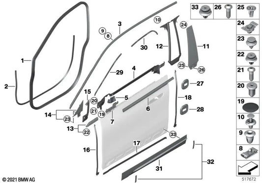 Pilar zu Izquierdo Verzierungsband für BMW i20 (OEM 51338491341). Original BMW.