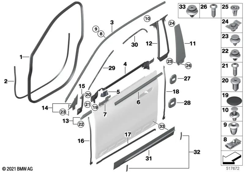 A-pillar seal Front right door for BMW I20 (OEM 51768491946). Original BMW