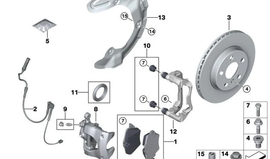 Conjunto de juntas de pinça de freio para BMW Série 2 U06, X1 U11, U12, X2 U10, MINI F65, J05, U25 (OEM 34108837175). BMW original