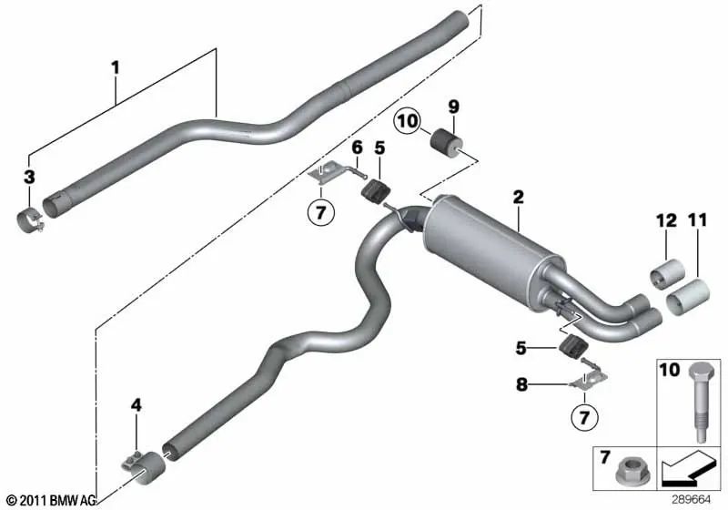 Silenziatore posteriore per BMW Series 3 F34 (OEM 18308571887). BMW originale.