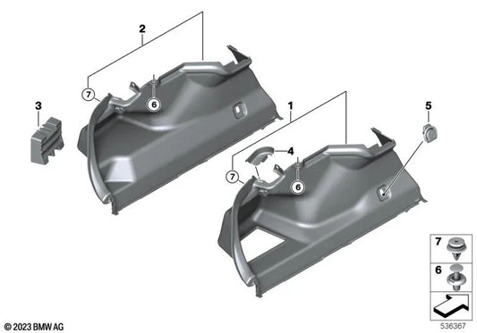 Blende Scharnier left for BMW G60 (OEM 51475A11DA7). Genuine BMW.