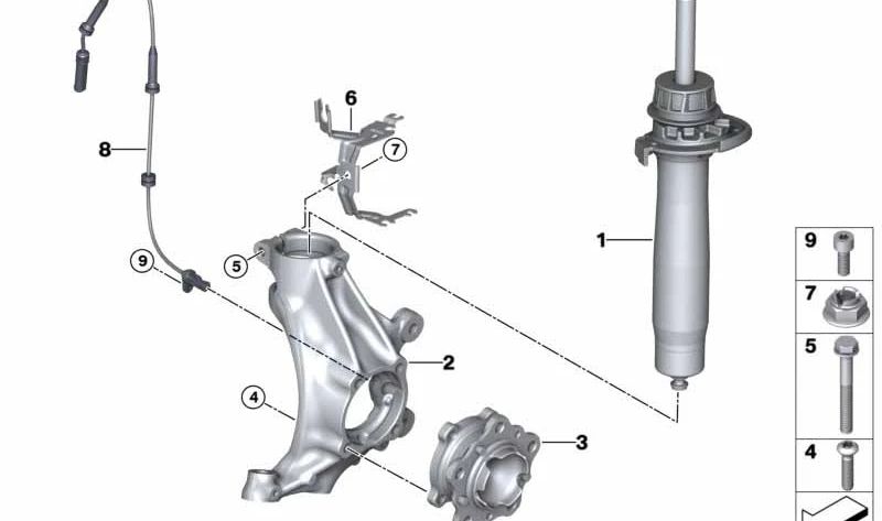 Amortiguador delantero derecho OEM 31312284786 para BMW F80, F82. Original BMW.