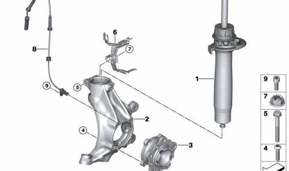 Amortiguador delantero derecho OEM 31312284786 para BMW F80, F82. Original BMW.