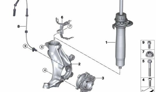 Amortiguador delantero derecho OEM 31312284946 para BMW F83 (M4 Cabrio) modelos M43U91, M43U92, M44Z91, M44Z92. Original BMW.