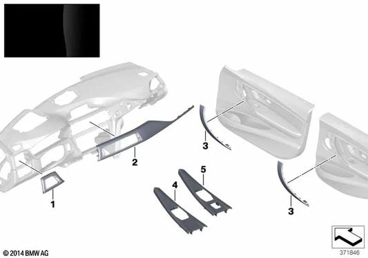 Doublure en bois du tableau de bord gauche pour la série BMW 3 F30, F31, F34, F80, 4 F32 Série, F33, F36, F82, F83 (OEM 51457985013). BMW d'origine