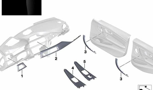 Revêtement en bois pour le bon instruct Board pour la série BMW 3 F30N, F31N, F34, F80 et série 4 F32, F33, F36, F82 (OEM 51457989784). BMW d'origine