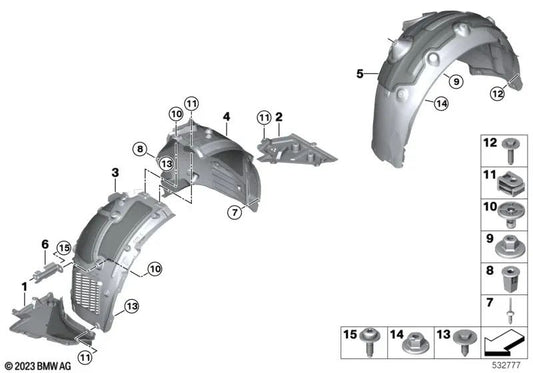 Lower Right Wheel Arch Cover for BMW 5 Series G60 (OEM 51755A036D4). Original BMW