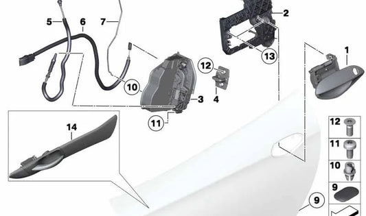 Satin silver left door handle for BMW Z4 E89 (OEM 51419167025). Original BMW.