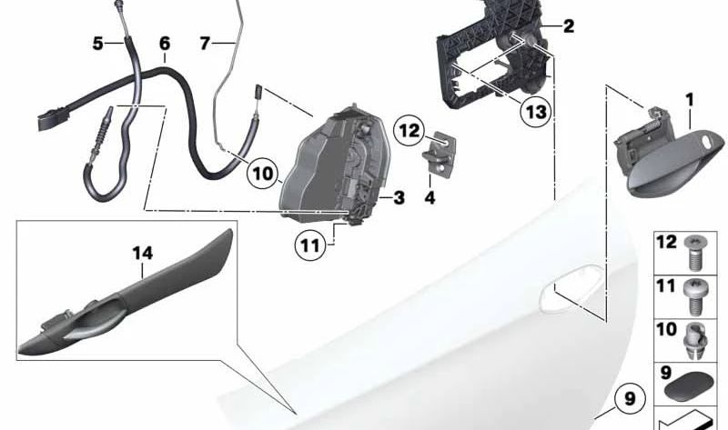 Cabo Bowden para a alça da porta externa para BMW Z4 E89 (OEM 51217298281). BMW original