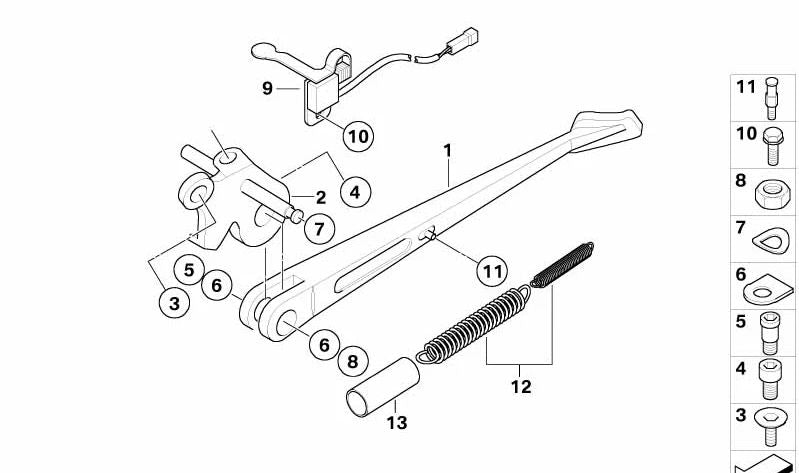 Suporte lateral OEM 46537696659 para motocicletas BMW G 650 X 0141, 0164, 0165, 0167. Original BMW Motorrad.
