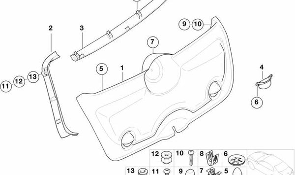 Revestimiento de tapa de portamaletas derecho OEM 51497029854 para MINI R50, R53. Original MINI.
