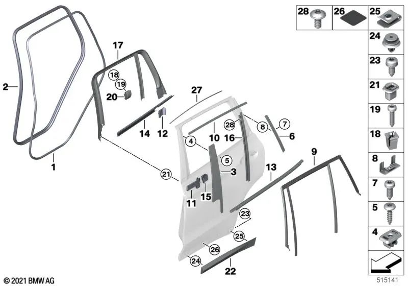 Rear left door moulding for BMW X3 G01 (OEM 51138499215). Original BMW.