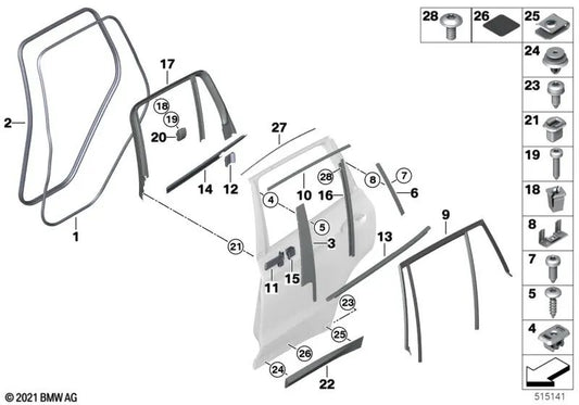 Rear left door moulding for BMW X3 G01 (OEM 51138499215). Original BMW.