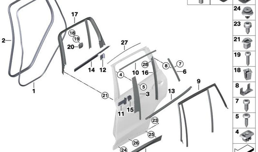 Almohadilla de espuma OEM 51249500543 para BMW X3 (F97, F97N, G01) y X4 (F98). Ideal para puertas delanteras y traseras. Original BMW.