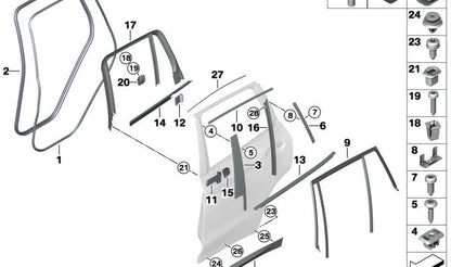 Moldura embellecedora puerta trasera derecha OEM 51137388250 para BMW G01, G02. Original BMW.
