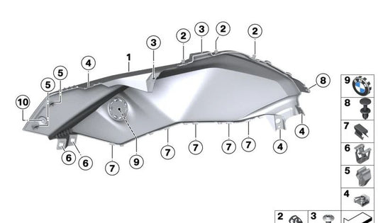 Laterale destro OEM 46638403900 per motociclette BMW F 900 XR (K84). BMW MOTORAD originale.