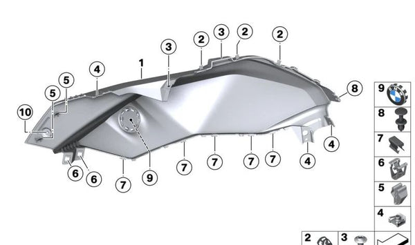 Pieza lateral derecha OEM 46638403900 para motos BMW F 900 XR (K84). Original BMW Motorrad.