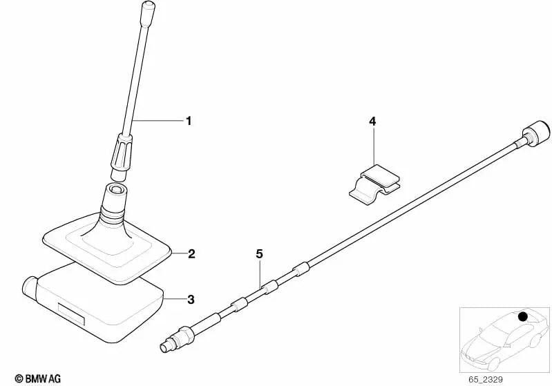 Antena de pie para teléfonos en luneta trasera para BMW E39 (OEM 84506907304). Original BMW