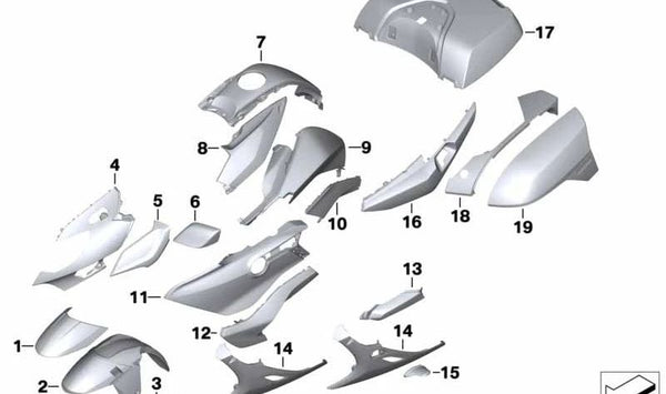 Deflectores derechos color Sparkling-Storm OEM 46638393114 para motos BMW K1600 GT, K1600 GTL (K48). Original BMW Motorrad.