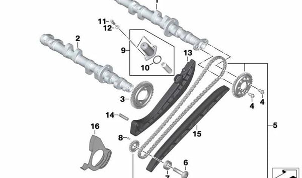 Árbol de levas de escape OEM 11318525409 para BMW Motorrad K 1200 GT (KK44) fabricada entre 2006 y 2008. Recambio original BMW Motorrad.