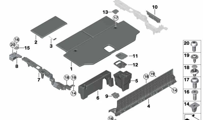 Soporte izquierdo del larguero para tercera fila de asientos OEM 51477483391 para BMW G05 X5 xDrive25d, xDrive30d, xDrive40i, 40d, M50i. Original BMW.