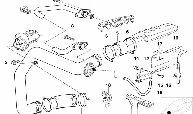 Tuyau OEM 11612244425 pour BMW E36 325TD et E34 525TD. Compatible avec les moteurs diesel M51. BMW d'origine.