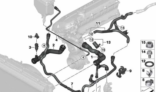 Supply hose for BMW 7 Series E65, E66 (OEM 17127524838). Original BMW