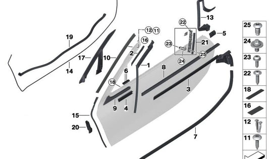 Acabamento do pilar A direito OEM 51727345088 para BMW i8, i8 Roadster (I12, I15). BMW originais.