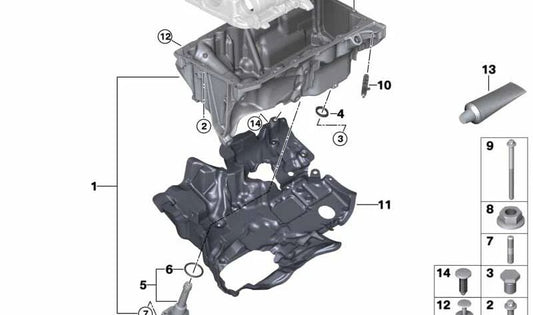 Cubierta acústica de cárter de aceite OEM 11148580089 para BMW G30, G30N, G31, G31N, G38N, G32, G32N, G18. Original BMW.