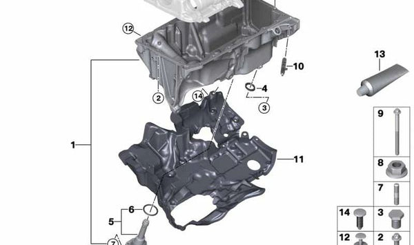 Cubierta acústica de cárter de aceite OEM 11148580089 para BMW G30, G30N, G31, G31N, G38N, G32, G32N, G18. Original BMW.