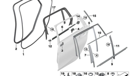 Proteção de borda de porta traseira para BMW Série 3 G21, G81 (OEM 51727497914). BMW original