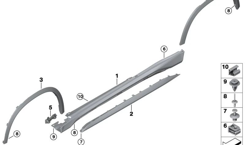 Embellecedor paso de rueda trasero izquierdo imprimado OEM 51175A4FFF1 para BMW X1 U11 y U12. Original BMW.