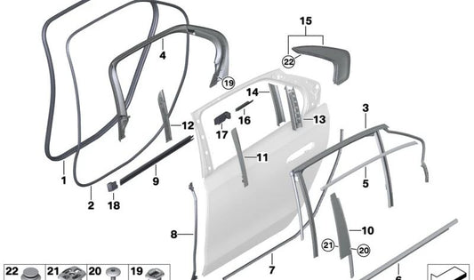 Giunto d'ingresso della porta posteriore destra per BMW 7 Series, G70 (OEM 51769447442). BMW originale