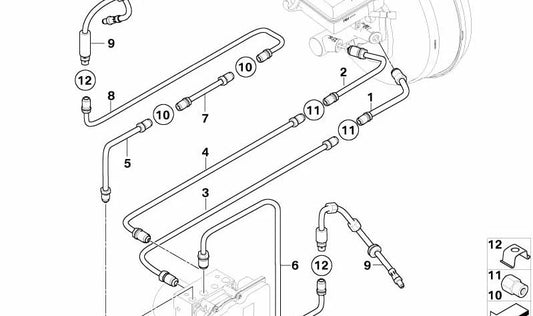 Tubo de freno delantero OEM 34326771627 para BMW E60, E61, E63, E64. Original BMW.