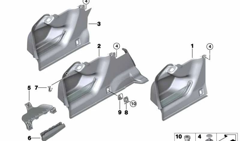 Revestimiento del paso de rueda del maletero izquierdo OEM 51479177139 para BMW F10, F18. Original BMW.