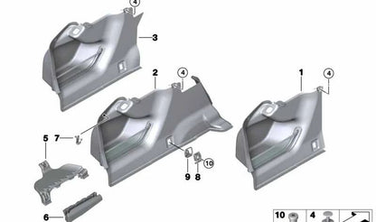 Revestimiento del paso de rueda del maletero izquierdo OEM 51479177139 para BMW F10, F18. Original BMW.