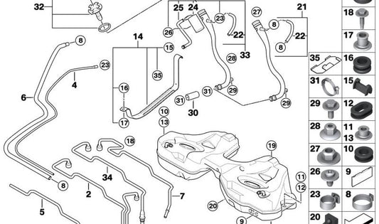 Manche à caoutchouc ovale ovale 16111184870 pour BMW G20, G21, F07, F10, F11, F18, F06, F12, F13, E65, E66. BMW d'origine.