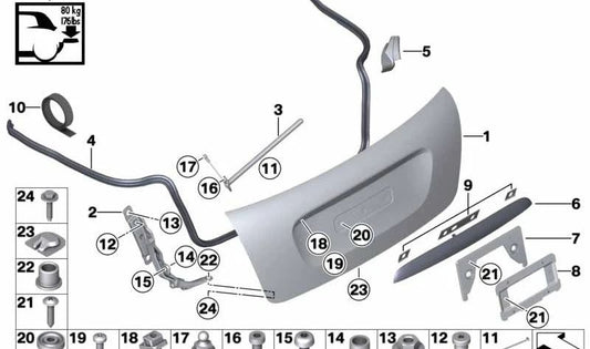Pieza distanciadora OEM 51492757915 para MINI Cabrio R57, R57 LCI. Original MINI.