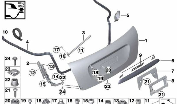 Pieza distanciadora OEM 51492757915 para MINI Cabrio R57, R57 LCI. Original MINI.