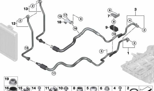 Restituzione del condotto del radiatore dell'olio per BMW X5 E70, X6 E71 (OEM 17227589605). BMW originale