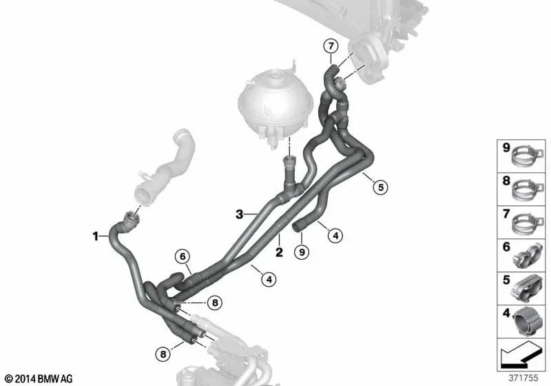 Mangueira de refrigerante para BMW F25, F26 (OEM 64219305757). BMW original
