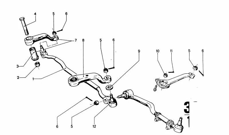 SilentBlock de Management OEM 32211100849 para BMW E30, E34, E28, E24, Z1. Peça de borracha para a suspensão do sistema de direção. BMW original.